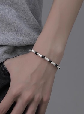 S925纯银竹节手链男款轻奢小众精致编织手绳男生2024年新款日礼物