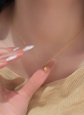 中古老钱风金色拉丝马眼吊坠项链女轻奢百搭小众设计高级感锁骨链