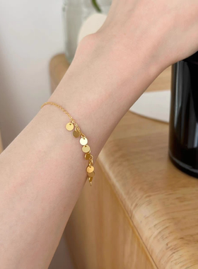 925纯银圆形亮片手链女生轻奢小众精致2024年新款高级感ins风手饰