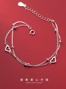 S925纯银双层爱心手链