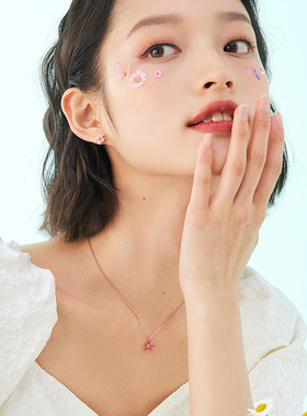 旋转粉色桃花项链女轻奢小众高级感2025年新款樱花锁骨链简约气质