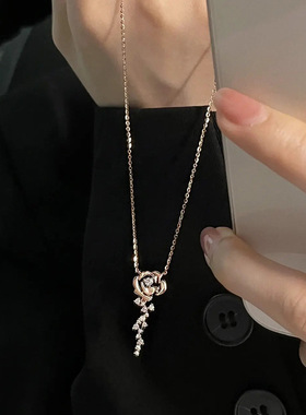 玫瑰花项链女纯银轻奢小众设计感
