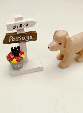 卡通创意立体树脂小狗花盆指示路标园艺多肉花插插件居家装饰