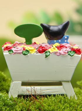 卡通创意立体树脂黑猫玫瑰花花盆园艺多肉花插插件居家装饰