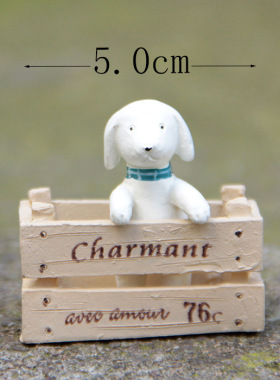 卡通创意立体树脂小狗木箱园艺多肉花插插件居家装饰