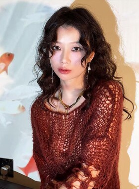 《慵懒感双子流苏》方片彩色碧玺与金属链条编织锁骨长项链