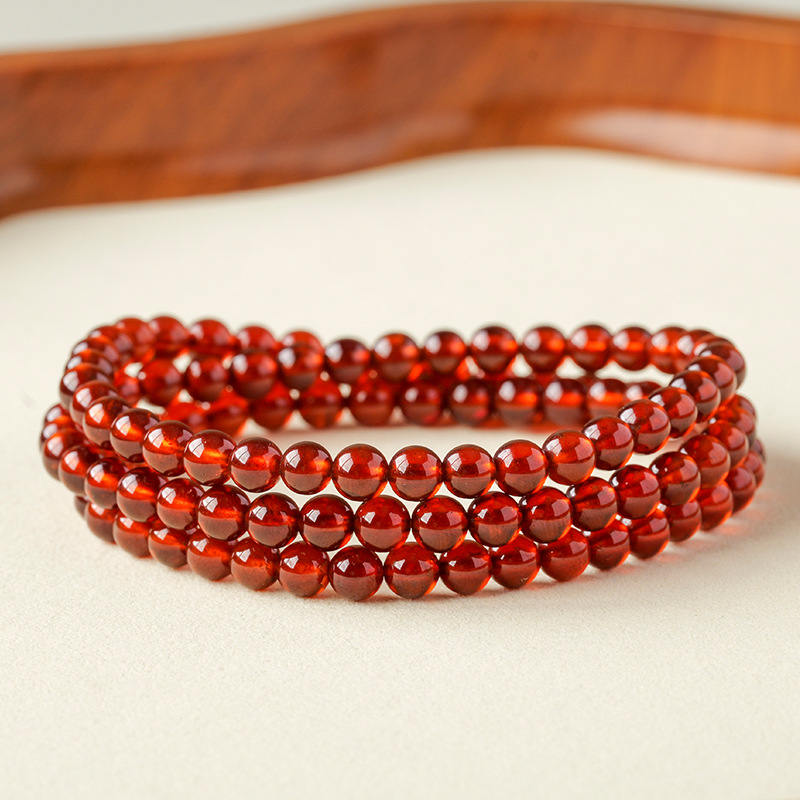 东海县天然水晶手链橙红石榴石多圈圆珠手串石榴石圆珠散珠半成品 - 图1