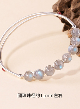 东海天然水晶拉长石圆珠手链水晶圆珠缠丝手环小众轻奢风水晶饰品