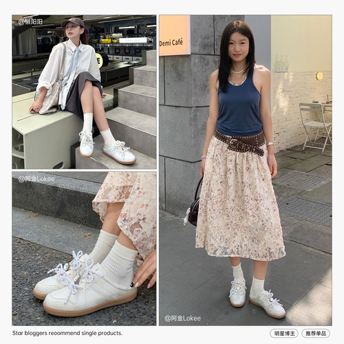 MIO米奥女鞋春芭蕾风德训鞋珍珠装饰优雅舒适休闲运动鞋轻便板鞋 - 图2