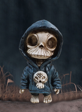 万圣节骷髅人偶摆件跨境创意卫衣骷髅庭院桌面雕像树脂装饰摆件