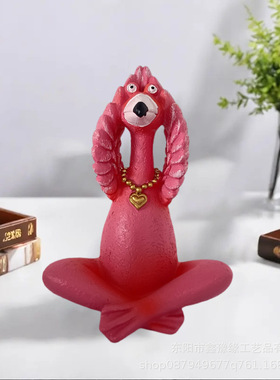 跨境新品火烈鸟瑜伽打坐雕像手工树脂工艺品家居花园装饰摆件
