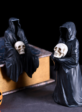 跨境万圣节黑袍哥特式摆件 黑衣无脸幽灵家居桌面车载树脂小摆件