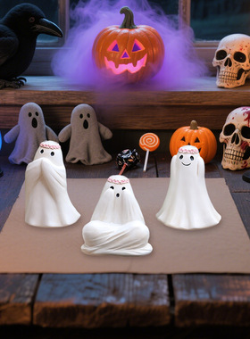 跨境万圣节新品树脂三不幽灵户外庭院草坪花盆家居桌面雕像装饰品