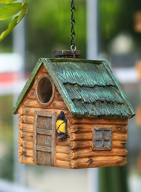 庭院花园装饰布置鹦鹉户外鸟屋过冬保暖鸟窝挂窝树脂工艺品摆件