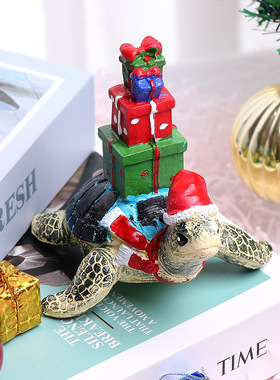 圣诞节海龟送礼物树脂摆件圣诞节动物送礼家居装饰工艺品摆件批发
