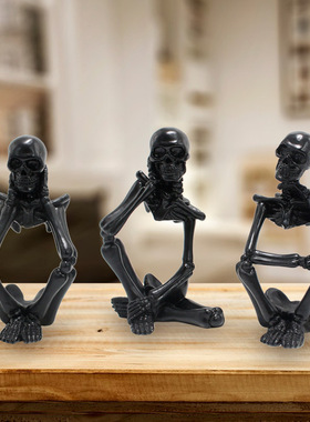 亚马逊新品黑色思考者骷髅套三万圣节树脂工艺品摆件家居桌面装饰