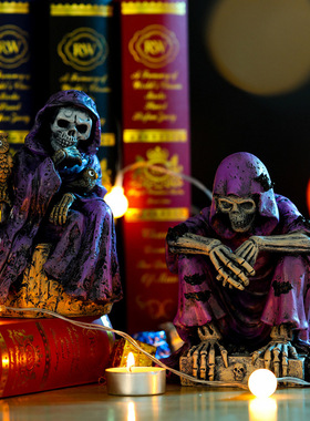 万圣节紫衣骷髅人树脂摆件惊悚哥特花园装饰品节日家居场景装饰品