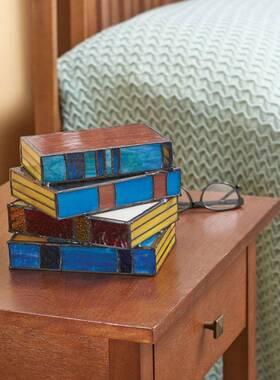 跨境爆品Stained Glass Stacked Books Lamp彩色叠书灯树脂台灯装