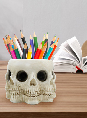 亚马逊万圣节新品多面骷髅花盆个性创意骷髅万圣节笔筒树脂工艺品