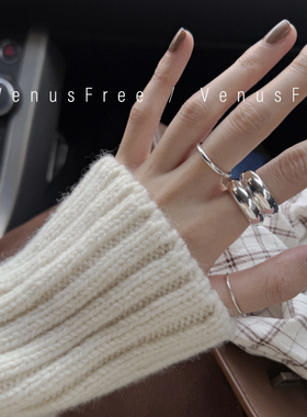 韩国博主定制925纯银超厚加粗双层光面戒指叠戴细款素环银饰简约