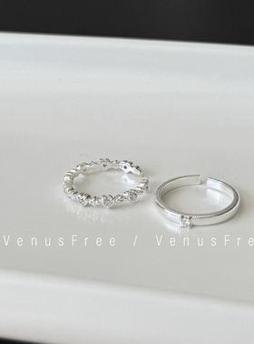 4/15新品| 强光泽感925纯银爱心闪钻单颗钻波光亮面戒指