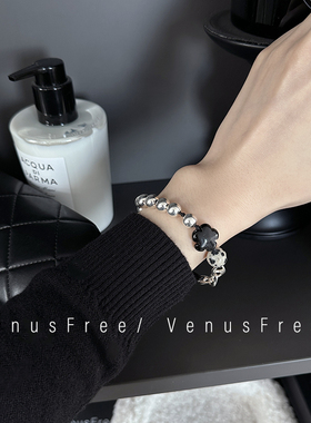 925纯银韩国黑色大颗珠猪鼻手链