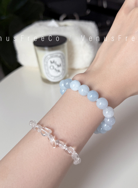 手工定制水色系牛奶少女蓝宝天然白水晶手串宝石手链日常单戴叠戴