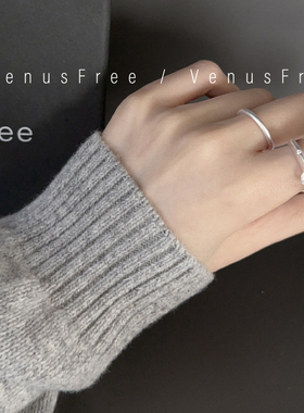VenusFree990足银质感哑光粗圆款素圈戒指男女韩国极简约日常纯银