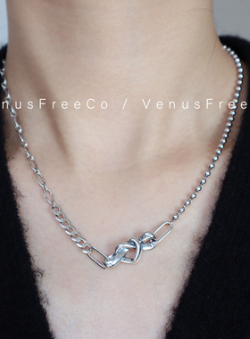 925纯银爱心链条复古做旧项链