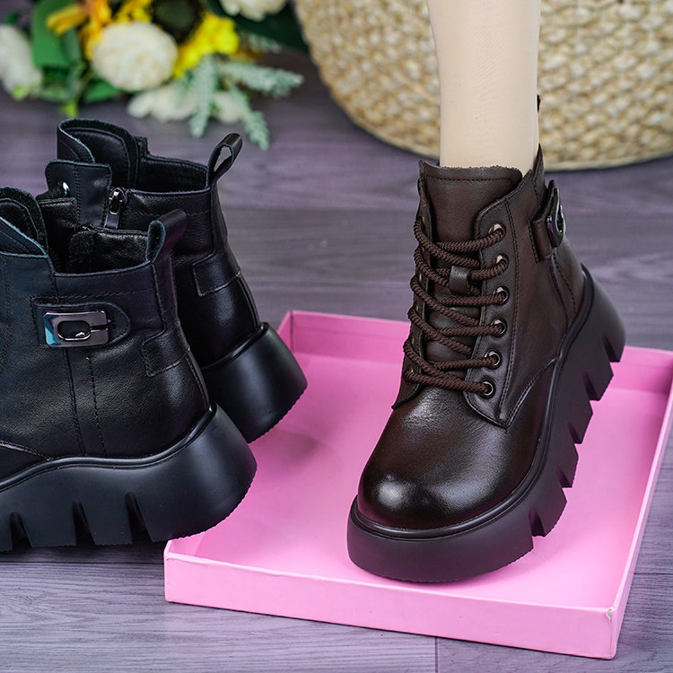 真皮松糕厚底马丁靴女秋冬新款软面羊毛保暖棉靴轻便舒适加绒短靴,淘宝优惠券,粉丝福利购,淘宝优惠卷