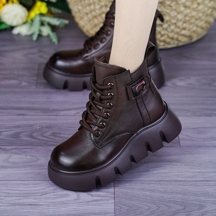 真皮松糕厚底马丁靴女秋冬新款软面羊毛保暖棉靴轻便舒适加绒短靴,淘宝优惠券,粉丝福利购,淘宝优惠卷