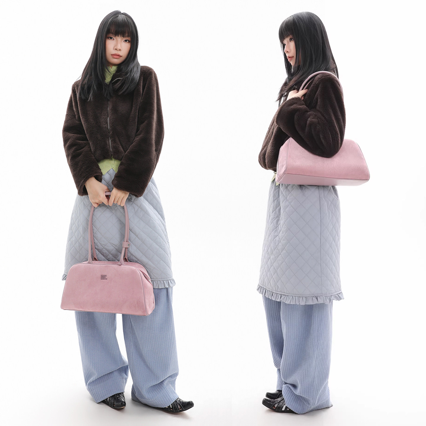 简着26SS新品原创格尔托麻薯粉麂皮手提波士顿包简约单肩保龄球包,淘宝优惠券,粉丝福利购,淘宝优惠卷