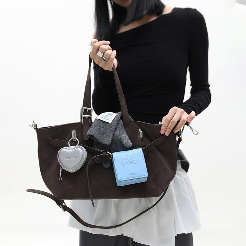 简着 /原创 麂皮棕加利尼尼小号 多形态通勤托特包单肩斜挎手提包,淘宝优惠券,粉丝福利购,淘宝优惠卷