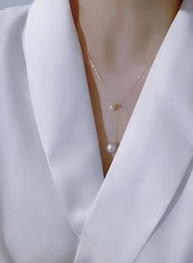 【LH】双珠子母链淡水AK珍珠吊坠s925纯银可拉伸设计小众轻奢高级