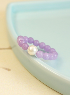 天然白贝珠紫玉髓戒指女叠戴大码胖手指食指搭配黄金新中式手串