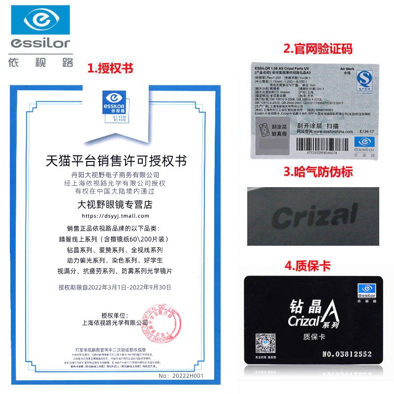大视野眼镜专营店依视路镜片防蓝光1.60钻晶A4超薄1.67变色A3旗舰1片配眼镜片2