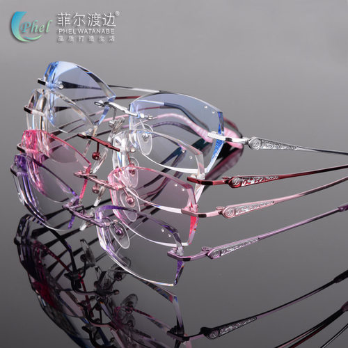 钻石切边近视眼镜镶钻女款无框钛架近视眼镜框眼镜架含镜片T229 - 图3