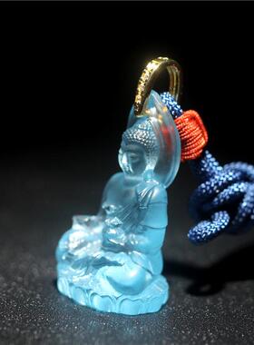 南无药师佛吊坠蓝色琉璃男女款随身佛像药师琉璃光如来吊坠项链