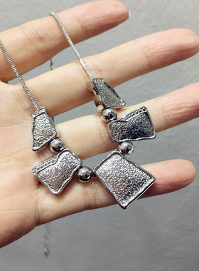 小众设计简约气质凹凸不平不规则梯形金属方块串珠项链锁骨链颈链