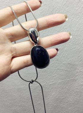 小众设计冷淡风复古黑色水滴抽拉式可调节项链毛衣链挂件颈锁骨链