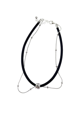 黑色皮绳双层立体项链锁骨链