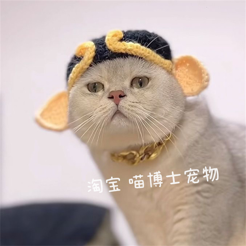 猪八戒宠物纯手工毛线针织猫咪帽子狗狗过年新年喜庆醒青蛙套头饰 - 图3