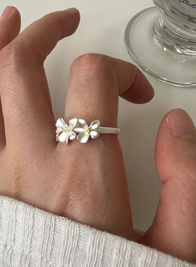 990足银栀子花戒指女甜美公主风