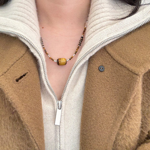 925纯银虎眼石碎银子项链女美拉德手工设计小众百搭个性锁骨链潮 - 图0