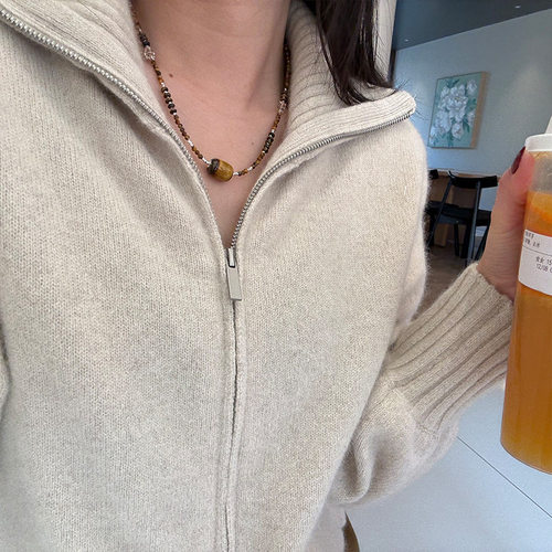 925纯银虎眼石碎银子项链女美拉德手工设计小众百搭个性锁骨链潮 - 图1