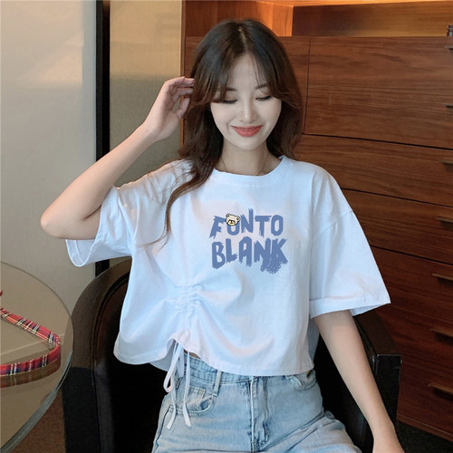 辣妹风高腰短袖t恤女夏季宽松韩版ins潮甜酷女孩穿搭短款半袖上衣 - 图3