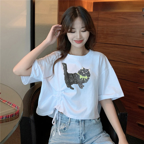 辣妹风高腰短袖t恤女夏季宽松韩版ins潮甜酷女孩穿搭短款半袖上衣 - 图2