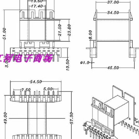 EE55磁芯骨架 EE55大功率磁芯骨架 - 图0