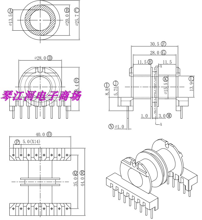 ER40EC40EER40 变压器磁芯骨架双槽8+8针电木骨架 - 图0