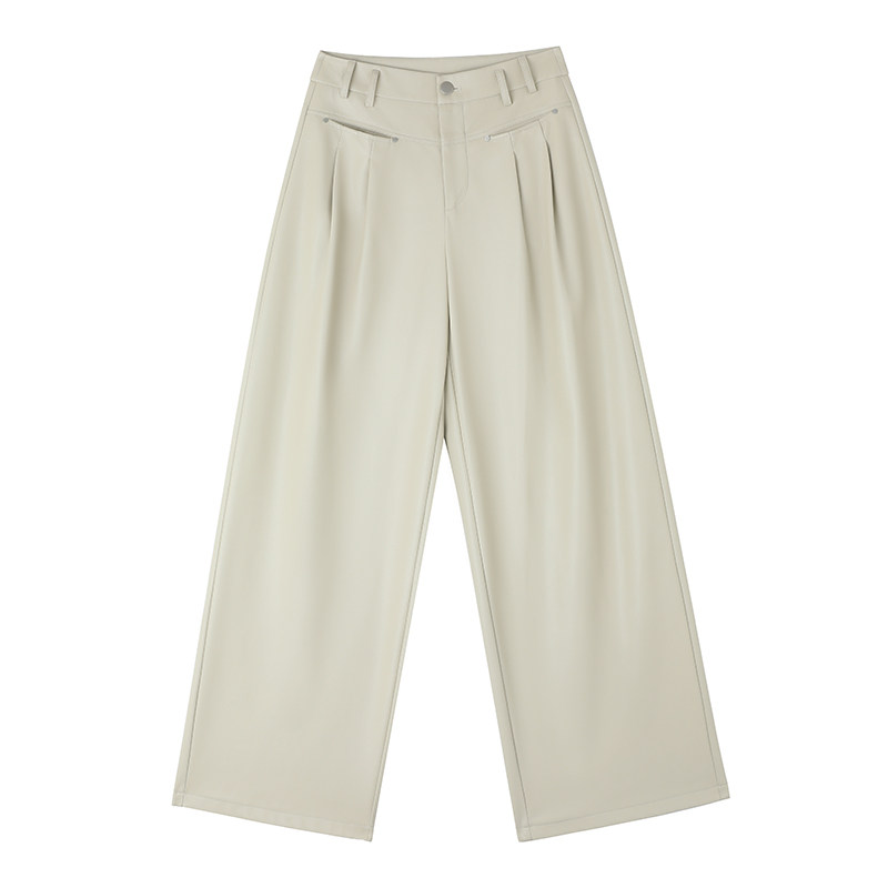 PAPERLLL辛间PU时尚直筒加绒皮裤女2025新款秋冬阔腿黑色高腰裤子,淘宝优惠券,粉丝福利购,淘宝优惠卷